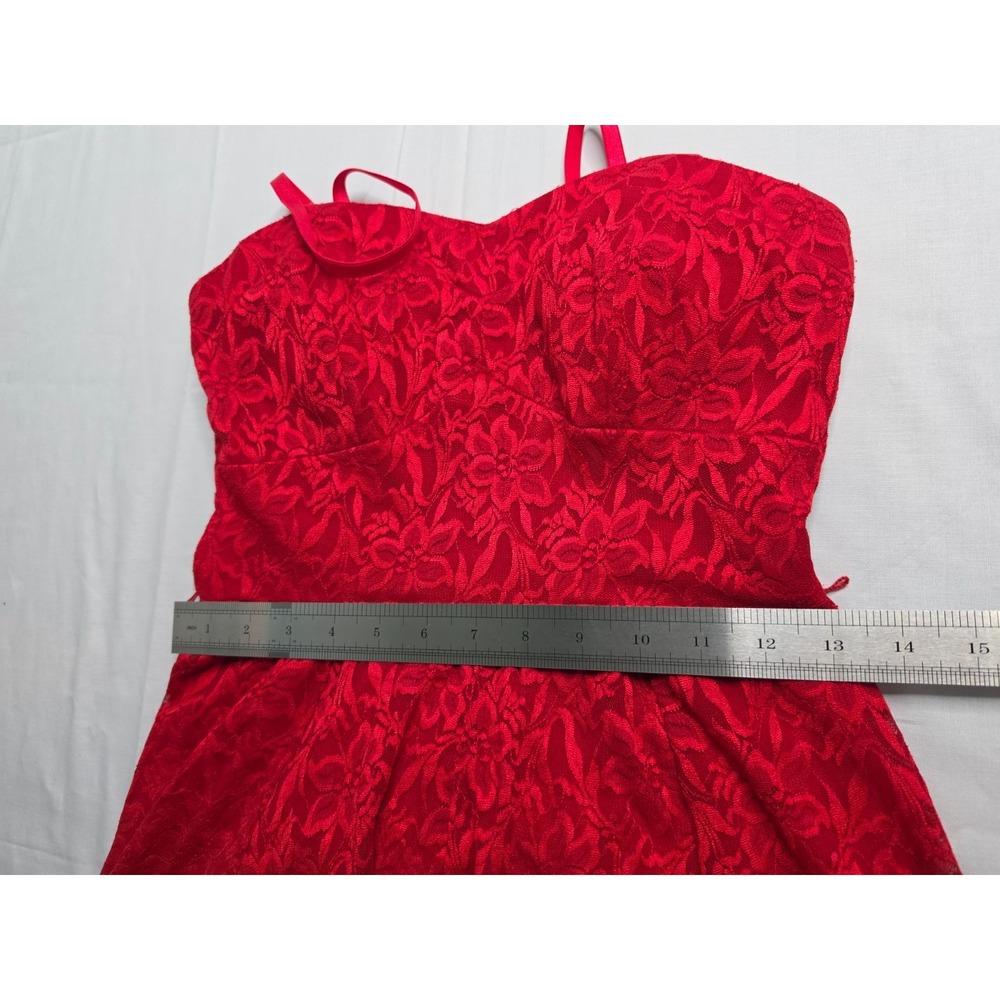 Lily Rose Fit & Flare Dress Women's M Red Floral Sweetheart Neck Spaghetti Strap - Picture 5 of 7